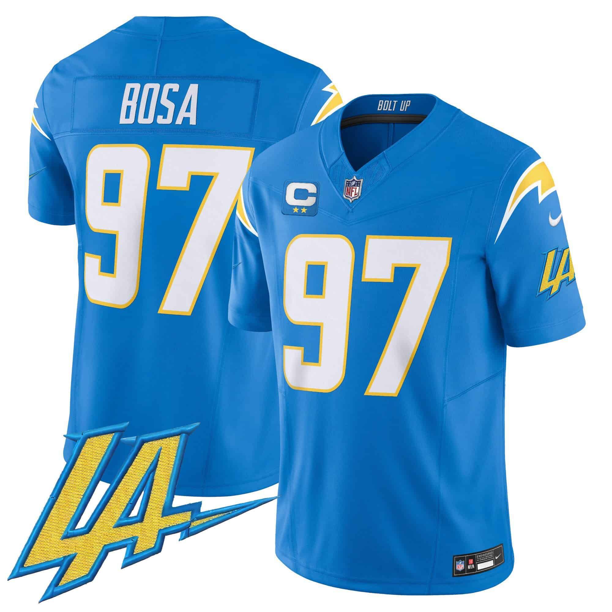 Men Los Angeles Chargers #97 Bosa Light Blue 2024 Nike Vapor Limited NFL Jersey style 1